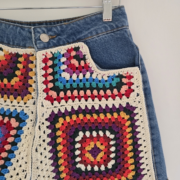 Farm Rio Multicolored High Rise Crochet Denim Shorts - Picture 4 of 6